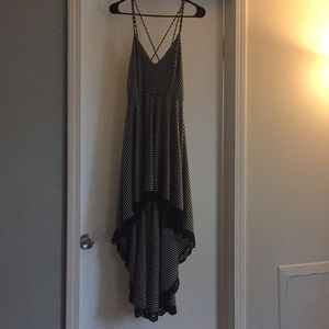 Striped black and white high low dress